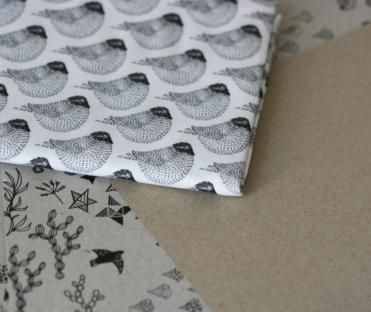 Woodgrain Sparrows Fabric - Small Piece