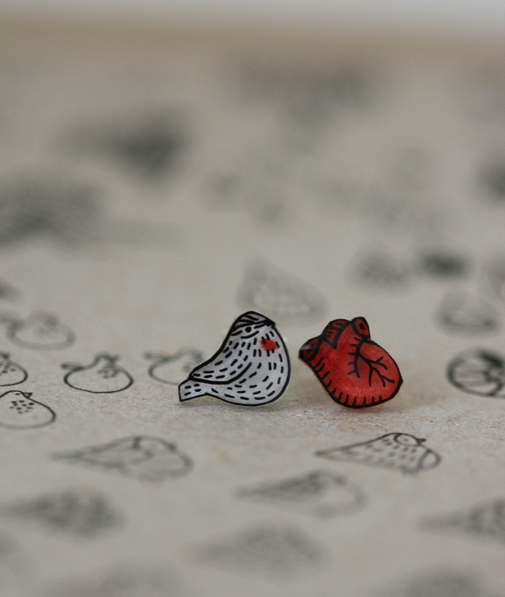 Heart Sparrow - Earring Studs