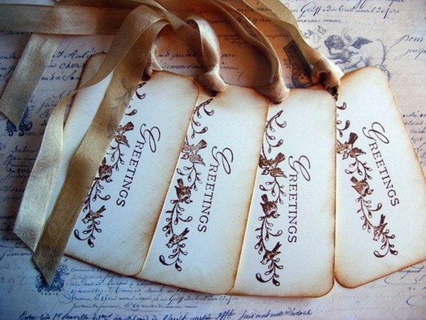 Vintage Inspired Christmas Tags Christmas Hang Tags Season Greetings Tags Holiday Tags Set of 6