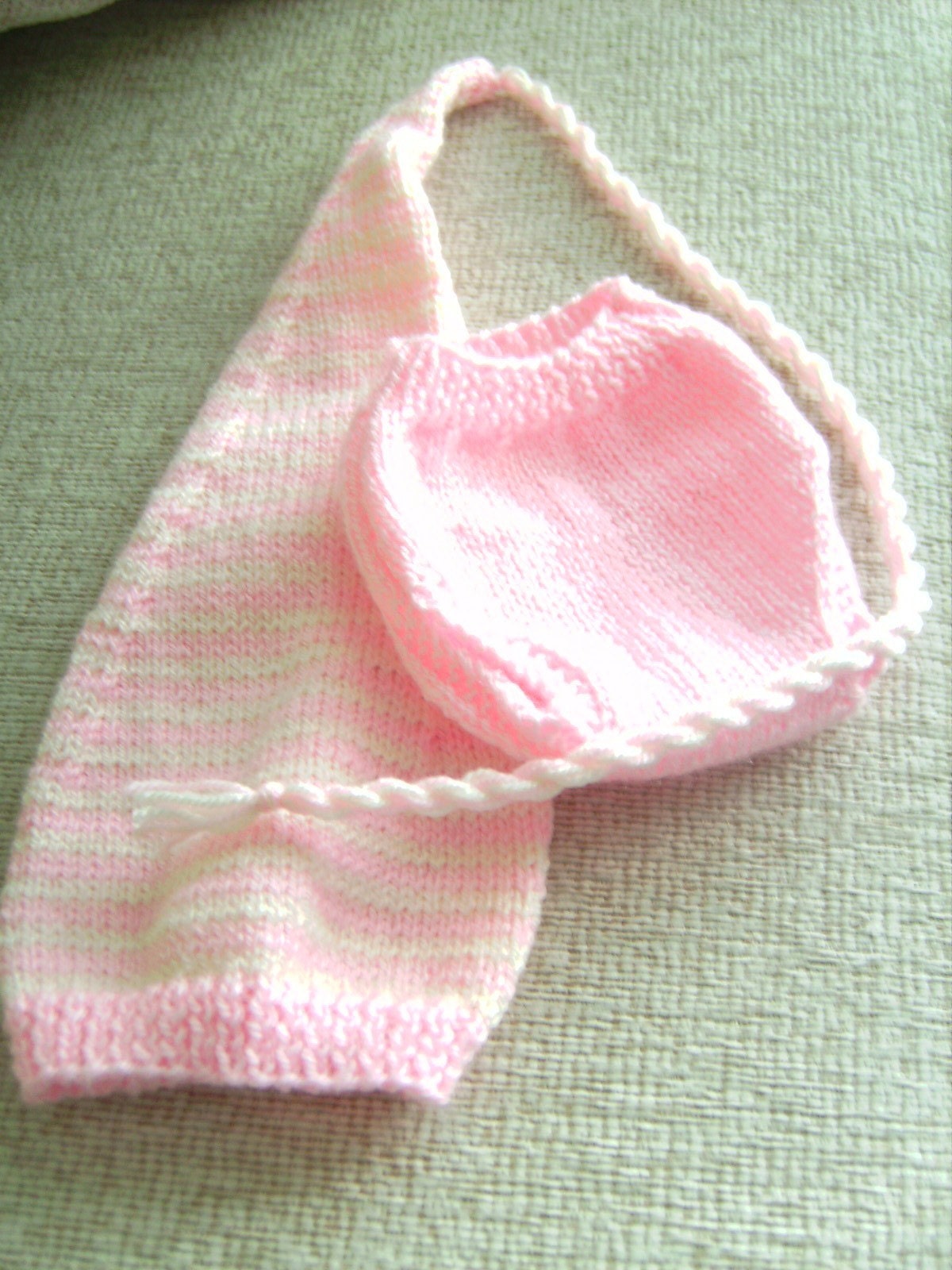 Pink and cream stocking hat and diaper cover set - XS Newborn