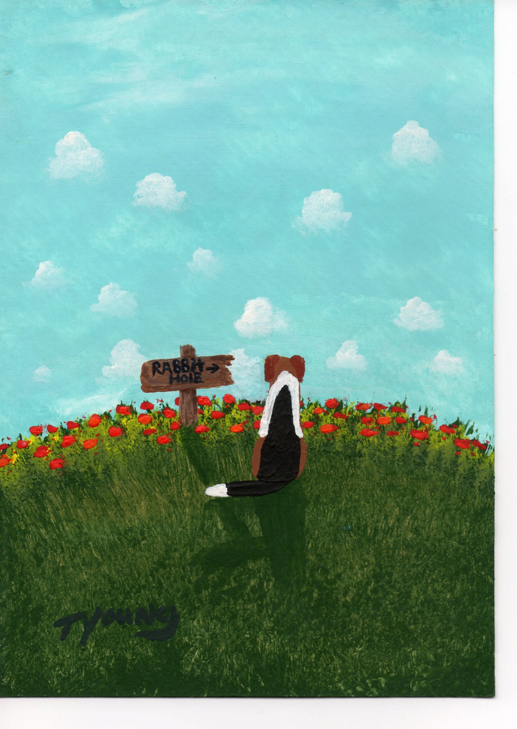 Beagle Dog Folk Art PRINT by Todd Young painting Rabbit Hole