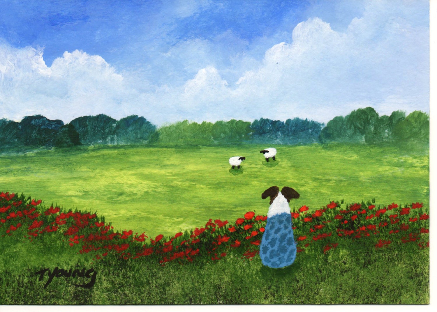 Australian Shepherd Dog Folk Art PRINT by Todd Young painting Summer Meadow