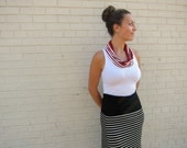 fiona circle scarf (red & white stripes with red crochet trim)