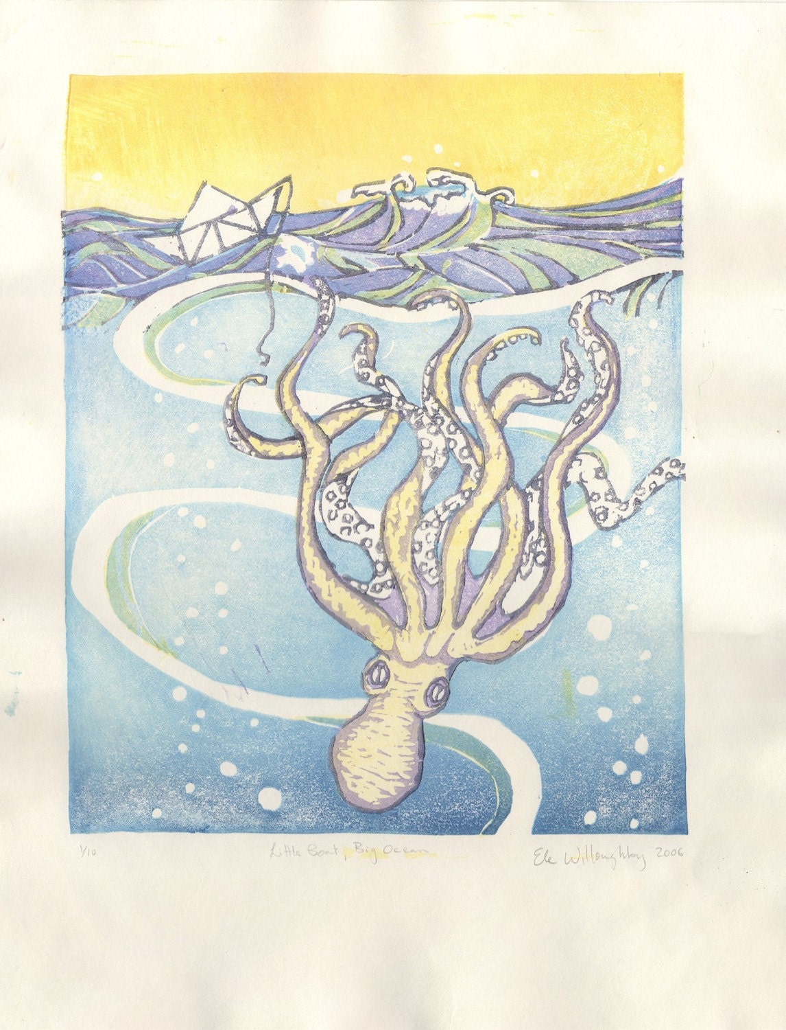 Little Boat, Big Ocean Woodblock Print