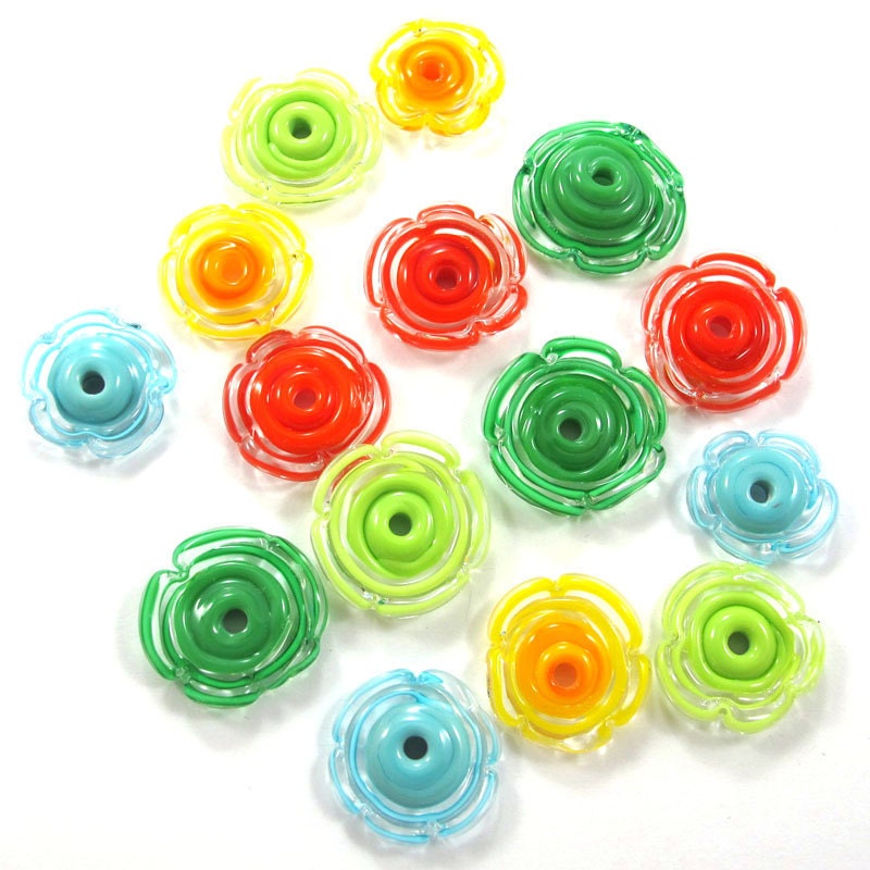 Lampwork Beads, Lampwork beads set, Lampwork Glass Beads, Flowers (15) SRA