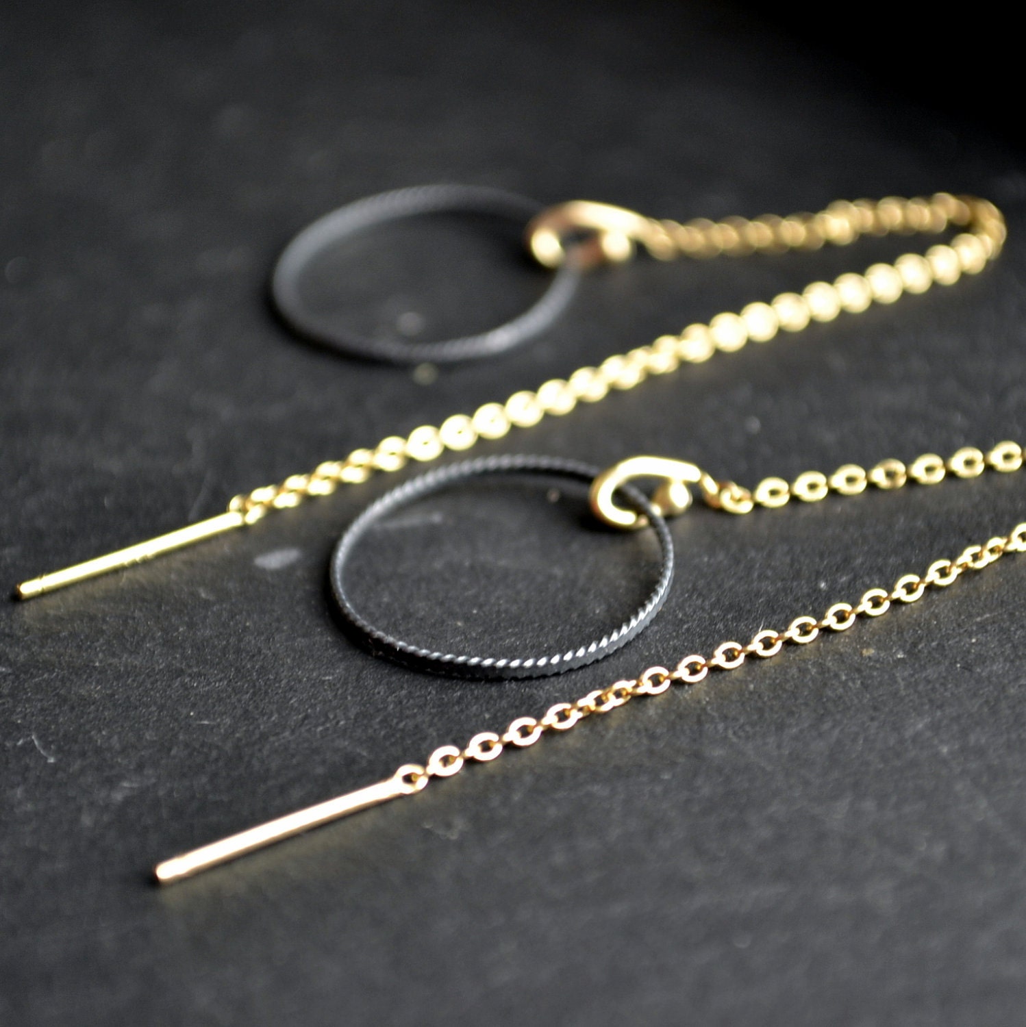 Golden Slate, vermeil and oxidized silver earrings
