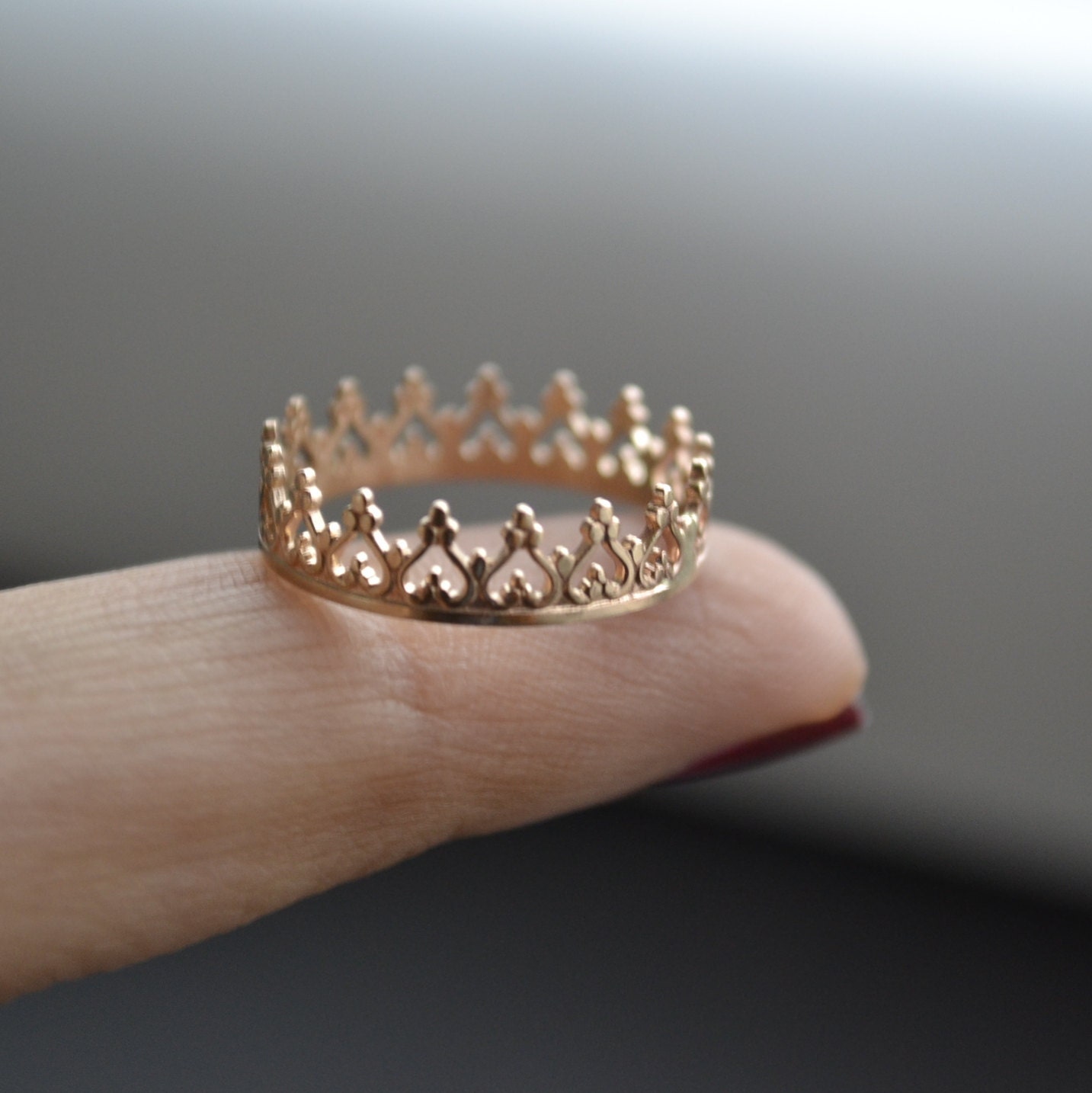 14k solid gold crown ring, wedding band, engagement ring,