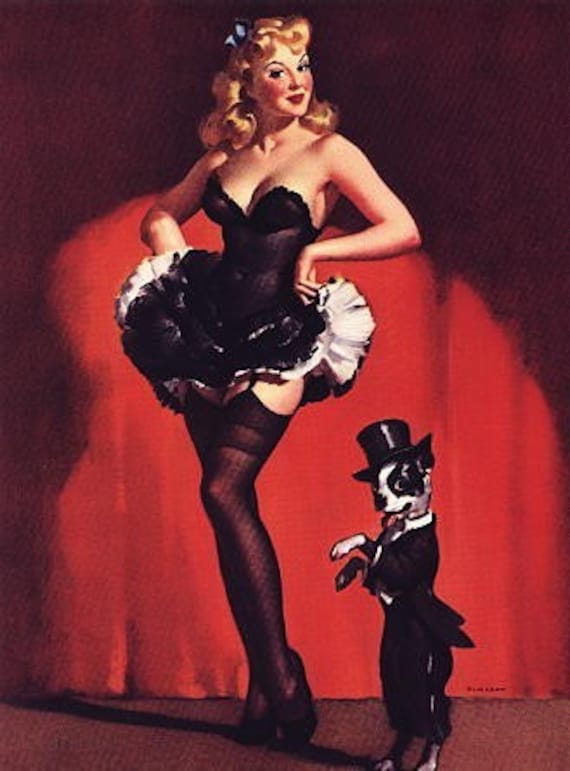 Sale ELVGREN pinup showgirls BURLESQUE Pin-Up Boston Terrier lingerie stockings, Crinoline, nylons Large Canvas Giclee PINUPS