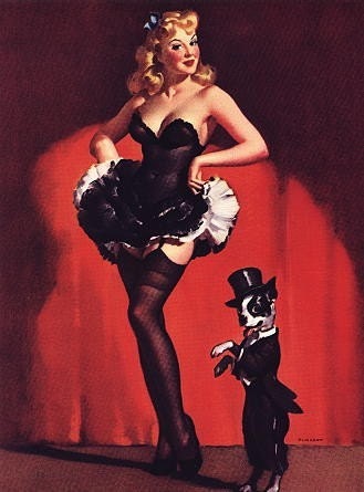 Sale ELVGREN pinup showgirls BURLESQUE Pin-Up Boston Terrier lingerie stockings, Crinoline, nylons Large Canvas Giclee PINUPS