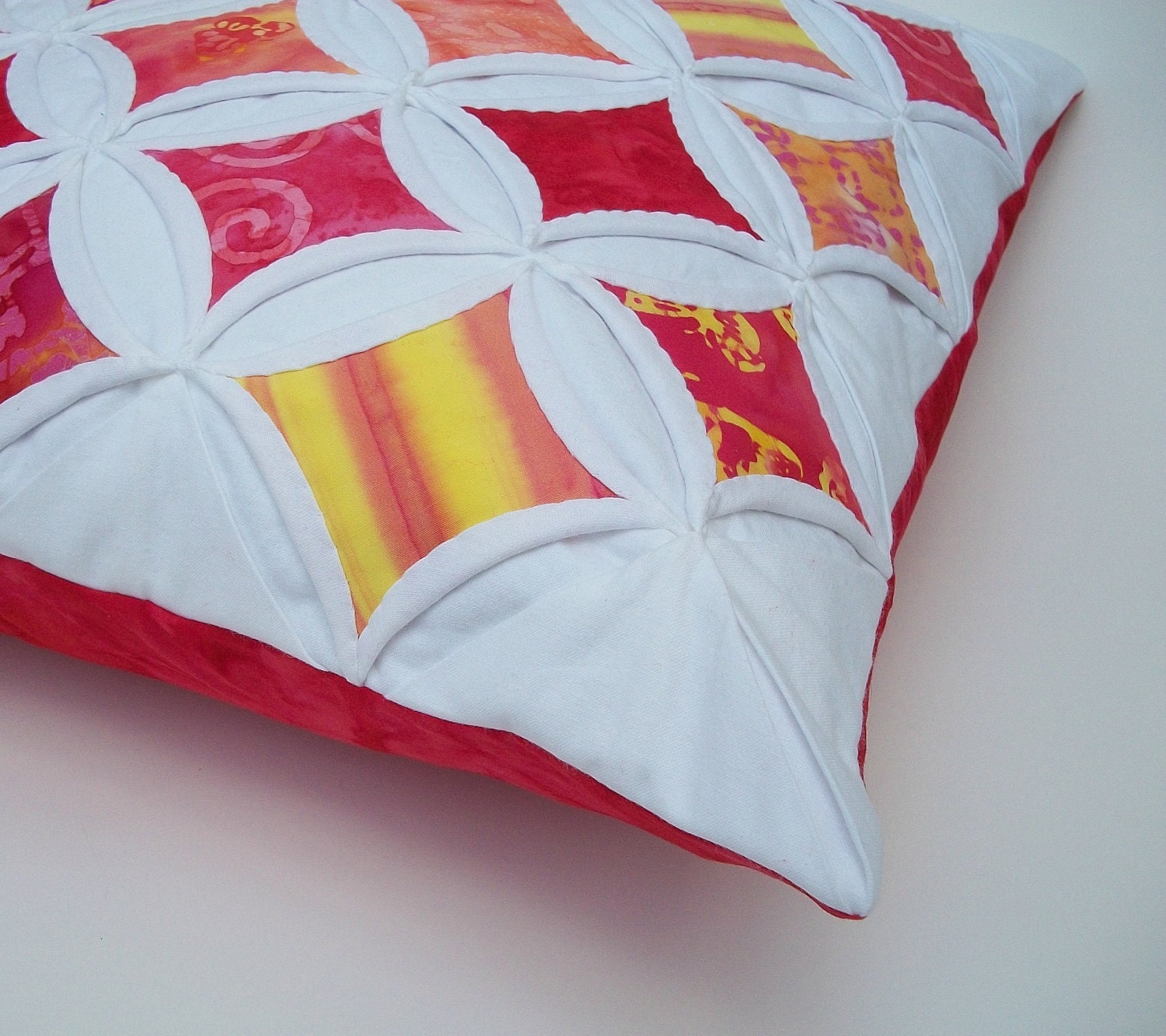 Pillow Cover Cushion Cover Cathedral Window Batik Red Orange Yellow Pink 18 Inch