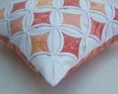 Decorative Pillow Cover Quilted Pillow Batik Salmon Coral Cathedral Window 18 Inches