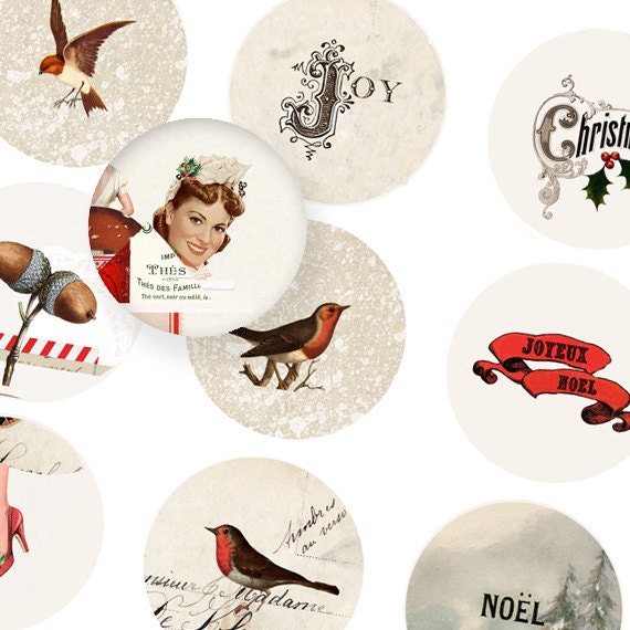 Red Christmas  1 inch button circles digital collage sheet