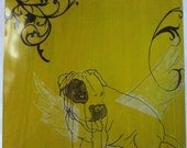Angel Dog, Metallic 10"x10" Pet Portrait Print in Green