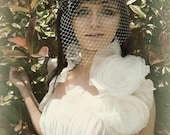 Ethereal Wrap - Vintage Romantic Inspired IVORY Ruffled Wrap Handmade Corsage Flower Detail and Pearl BeadedCentre