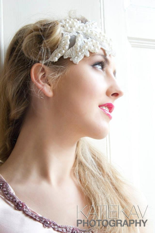 Vintage Inspired Lace Bridal Ivory Headpiece Hairpiece Pearl and Sequin