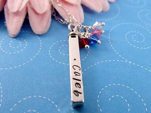 Personalized Necklace, Sterling Silver Bar with Birthstones, Custom Swivel Bar, Sterling Silver Handstamped Mom Necklace