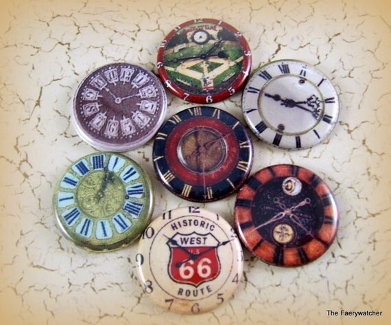 One Inch Vintage Watch Face Flatbacks Pins or by Thefaerywatcher
