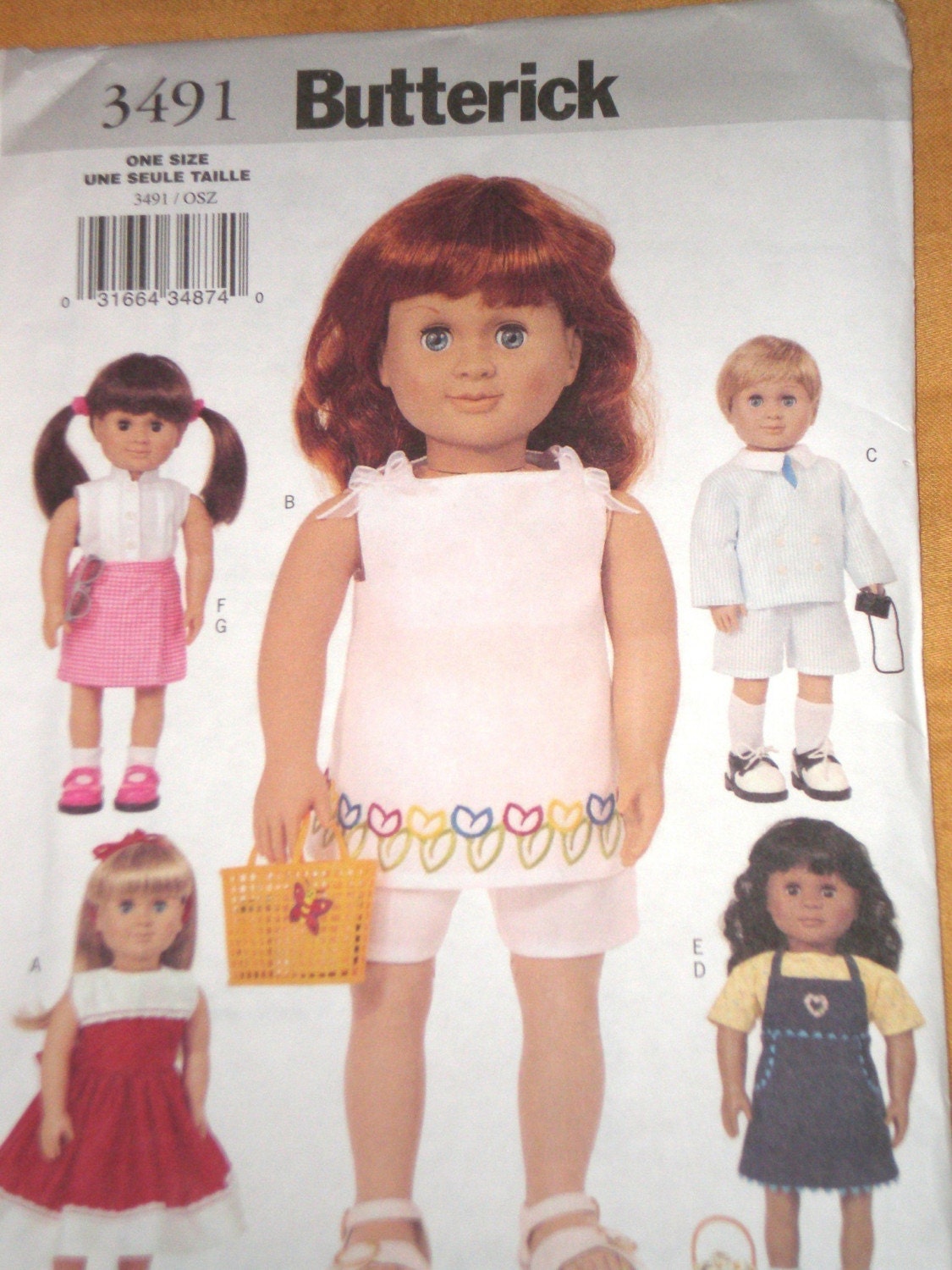AMERICAN GIRL DOLL Pattern Butterick 3491 Jumper Dress Boy Outfit Shorts And Top Uncut