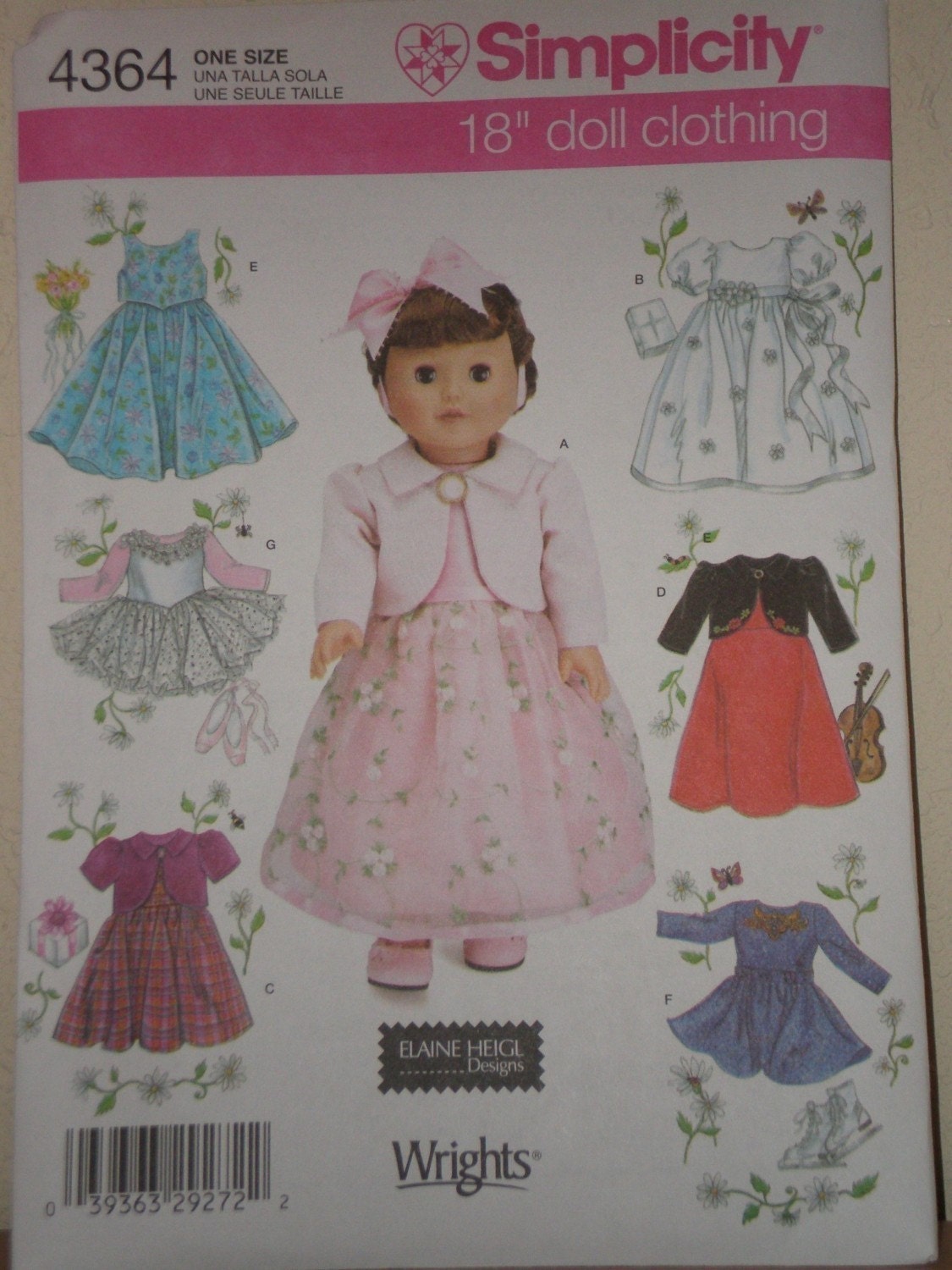 American Girl DOLL PATTERN SIMPLICITY 4364 0638 Party Dress, Tutu, Leotard, Ice Skating Dress. Uncut