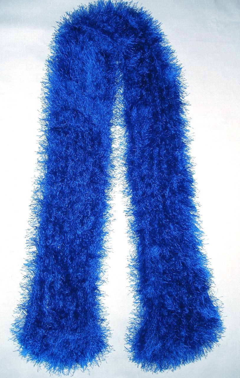 New Handmande Knit Royal Blue Eyelash Scarf 5x64 by YarnItAnyWay