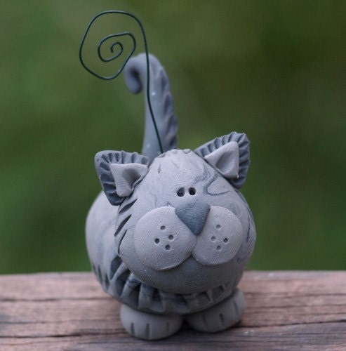 Fuzzy Grey Cat Photo Card Holder