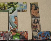 Custom Made to Order Comic Book Letters Wall Hangers Hulk, Spiderman, Wonder Woman, Green Lantern, Captain America