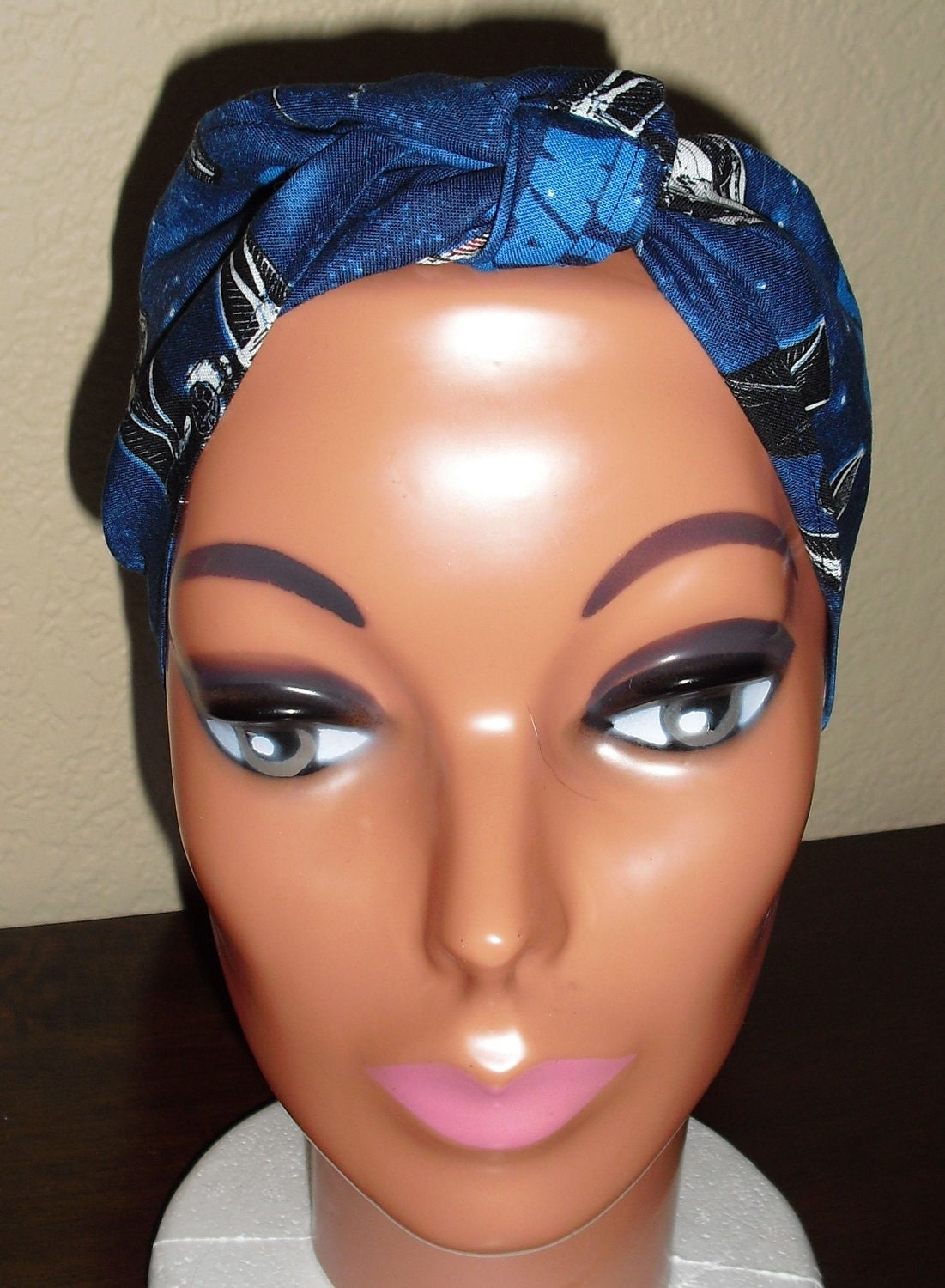 Pin-Up Rockabilly Style Hair-Head Wrap Scarf Tie Headband Made From Star Wars Ships Millenium Falcon Comic Fabric