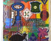 AFRICAN ESCAPE Fabric Collage Beaded Fiber Art Wall Hanging