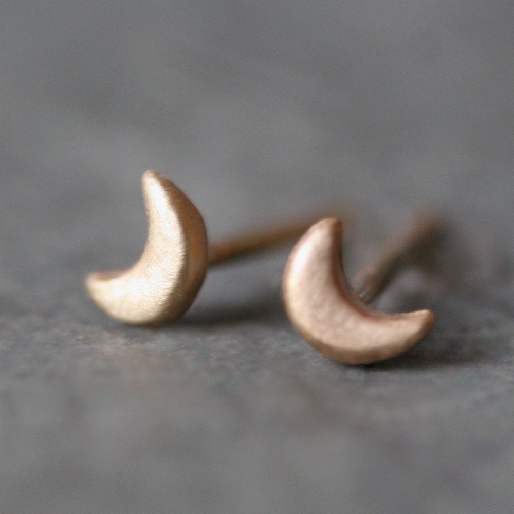Tiny Moon Stud Earrings in 14k Gold