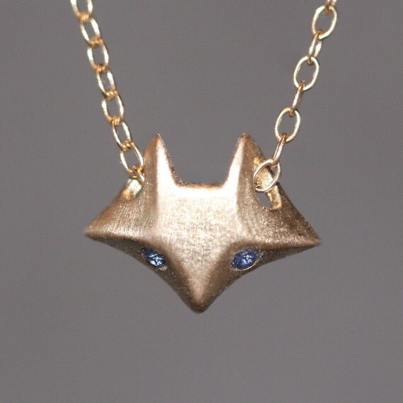 Fox Necklace in 14K Gold with Blue by MichelleChangJewelry on Etsy