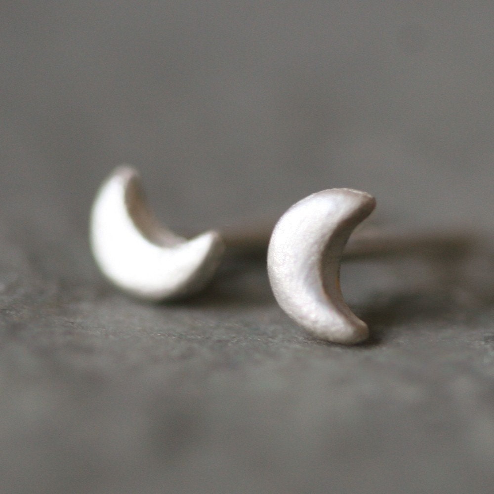 Tiny Moon Stud Earrings in Sterling Silver