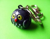 Woodland Owl Bell Keychain or Bag Hanger - Dark Grey