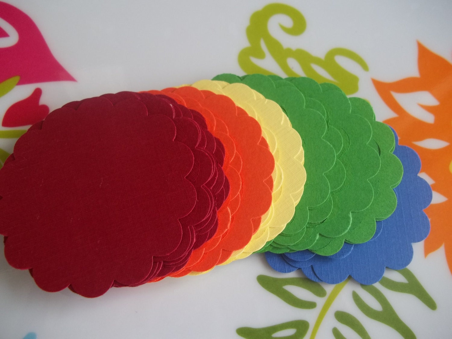 50 Scalloped Circles in 2 inch Size--Rainbow Mix