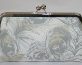 Peacock Feather Bridesmaid Clutch Purse Gray Sand