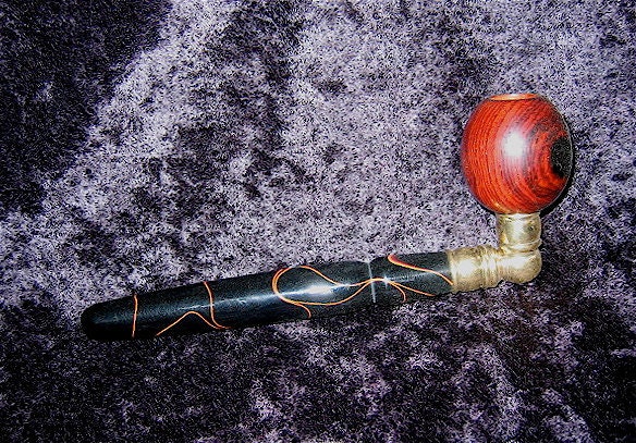 Smoking pipe, Gnarly black and orange, Rosewood bowl, pearlecsent stem,  polished brass fittings, FREE SHIPPING