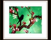 Perched Among the Cherry Blossoms...Abstract Contemporary Modern Art Print