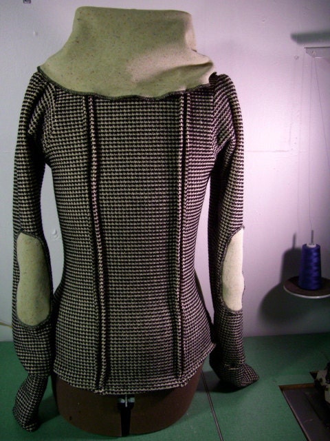 Jodene's Boyfriend Cardigan jacket-- asymmetrical buttoned sweater with pocket and adjustable collar.