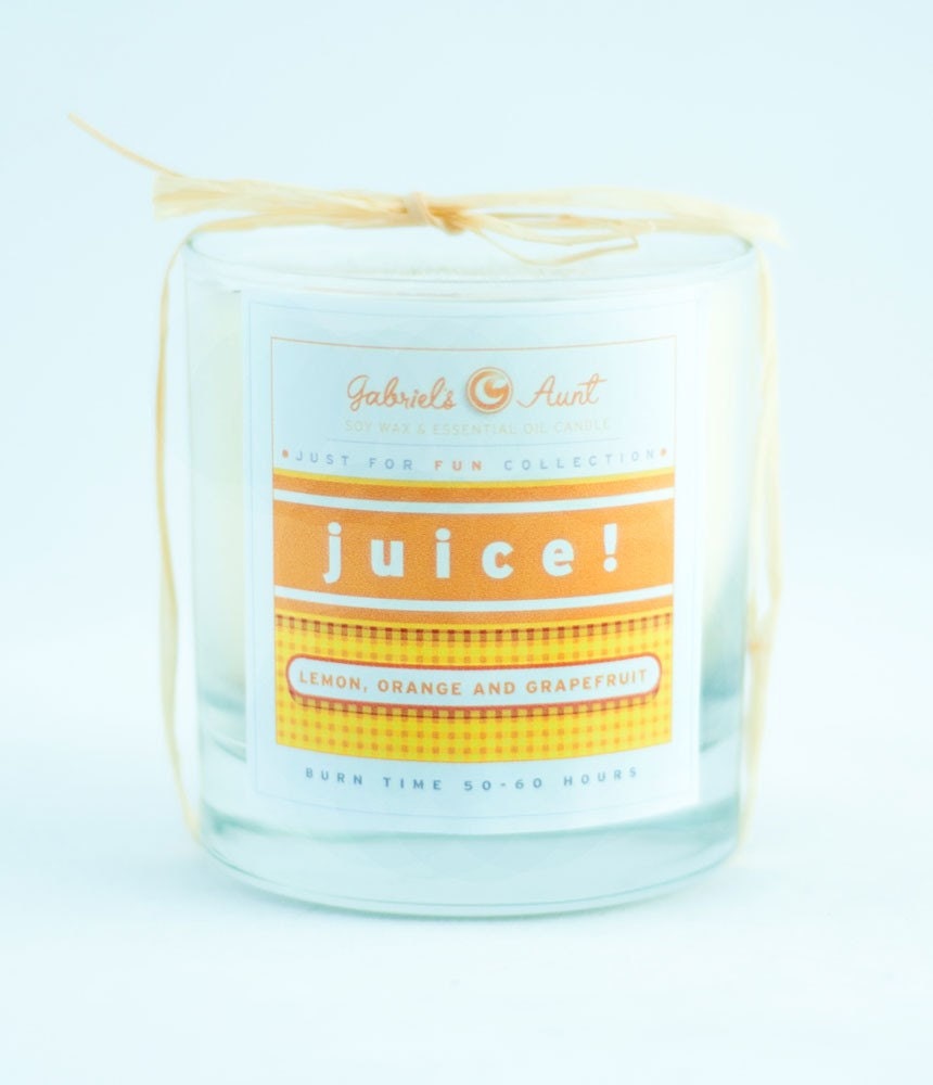 Juice Yummy Citrus Blend with Lemon Lime Orange and Grapefruit 8 ounce 60 hour burn time candle Non Toxic Eco Friendly Natural