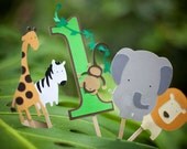 5 Cake Toppers Jungle/Safari Theme Customizable Handmade