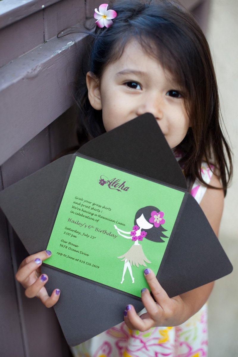 Luau Birthday Invitations Handmade Set of 10