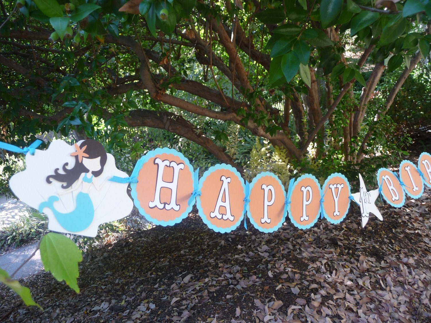 Mermaid Under The Sea Theme Birthday Banner Any Color of Choice or Sea Creature Accents