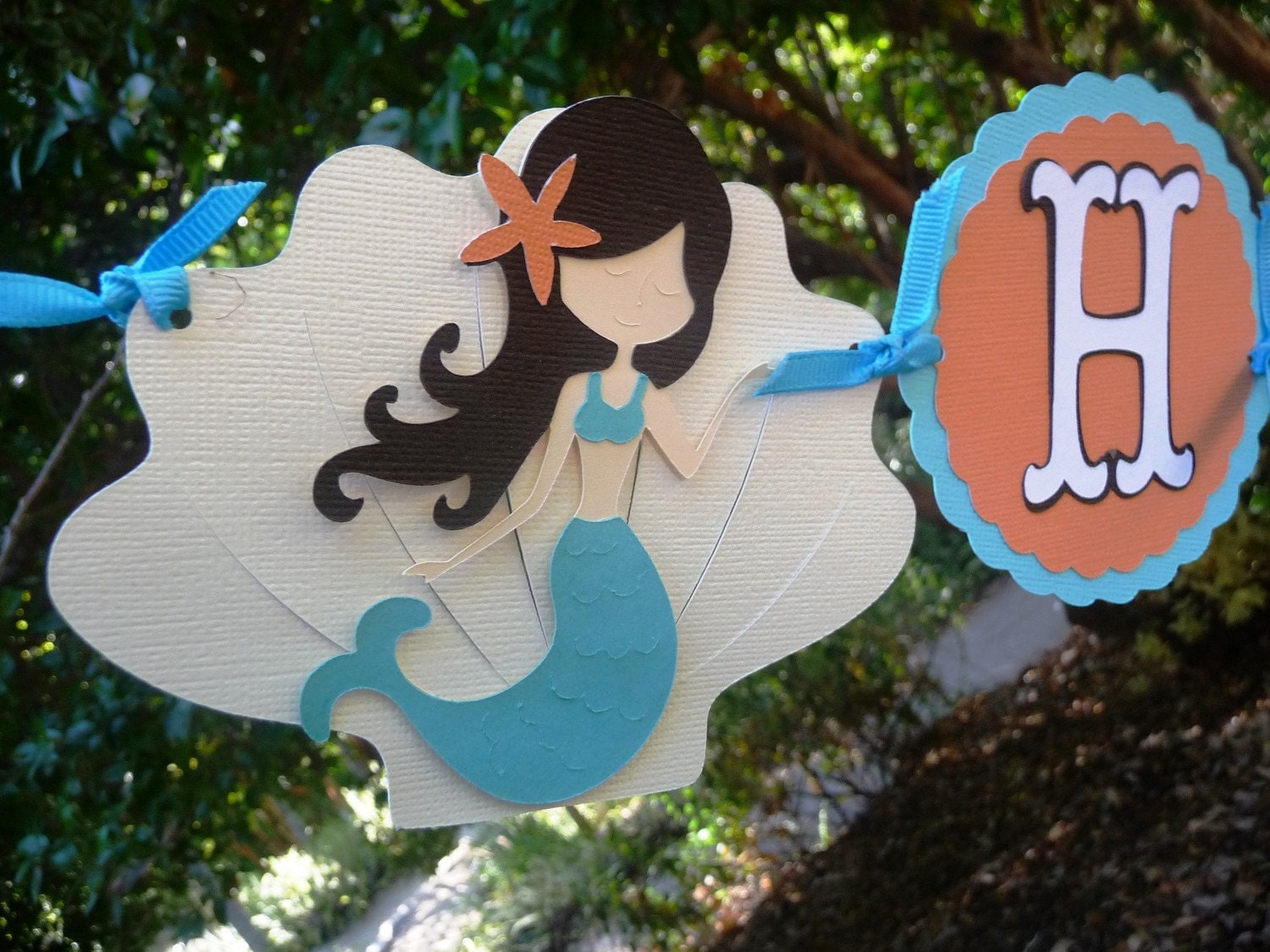 Mermaid Under The Sea Theme Birthday Banner Any Color of Choice or Sea Creature Accents