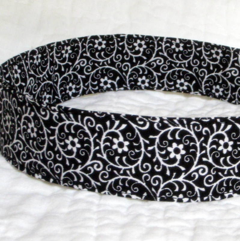 Classic Black & White Fabric Headband - Black White Cotton - Floral Pattern