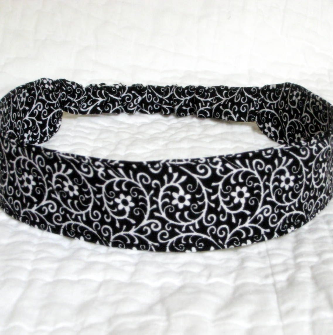 Classic Black & White Fabric Headband - Black White Cotton - Floral Pattern