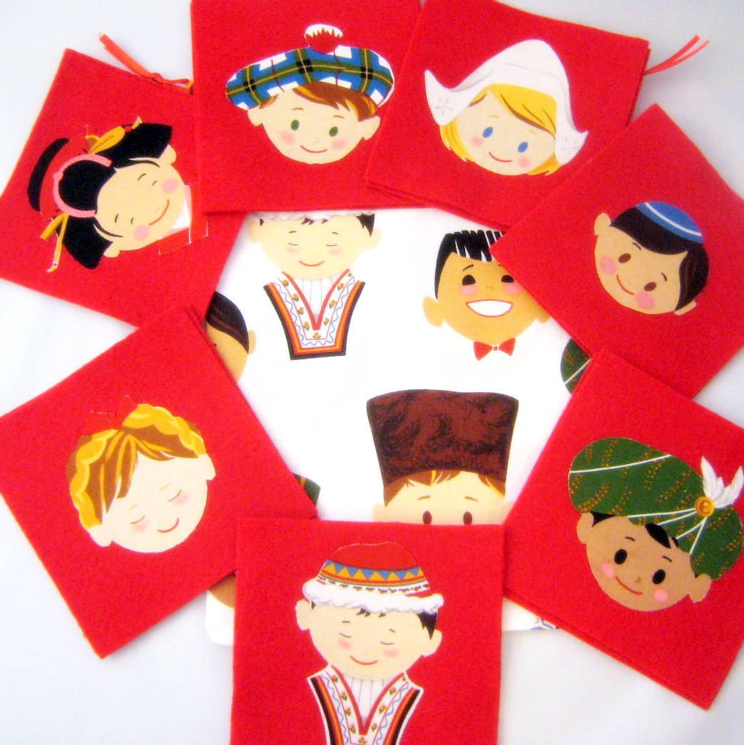 Smiles Around the World Fabric Felt Memory Matching Game - Educational for Children - Alexander Henry Fabric