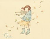 Children's Wall Art Print - October In Polka-dot Wellies - 8x8 - Girl Kids Nursery Room Decor
