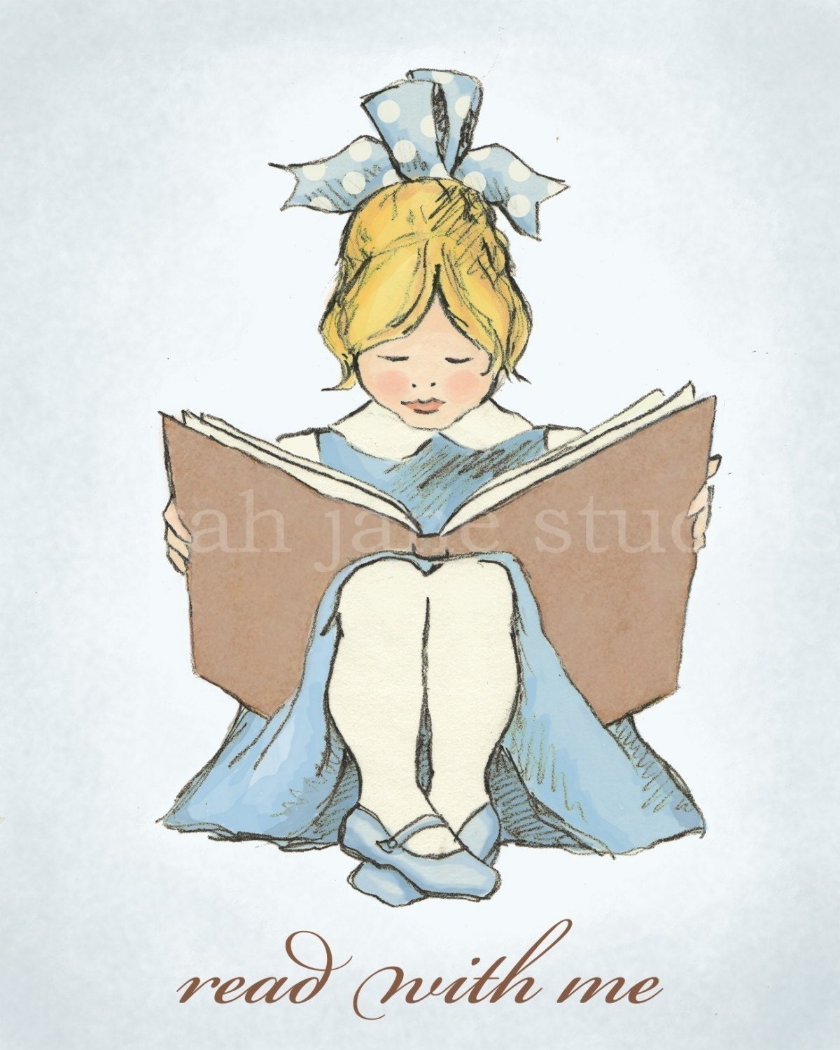 Children's Wall Art Print - Read With Me (Blue B) - 8x10 - Girl Kids Nursery Room Decor