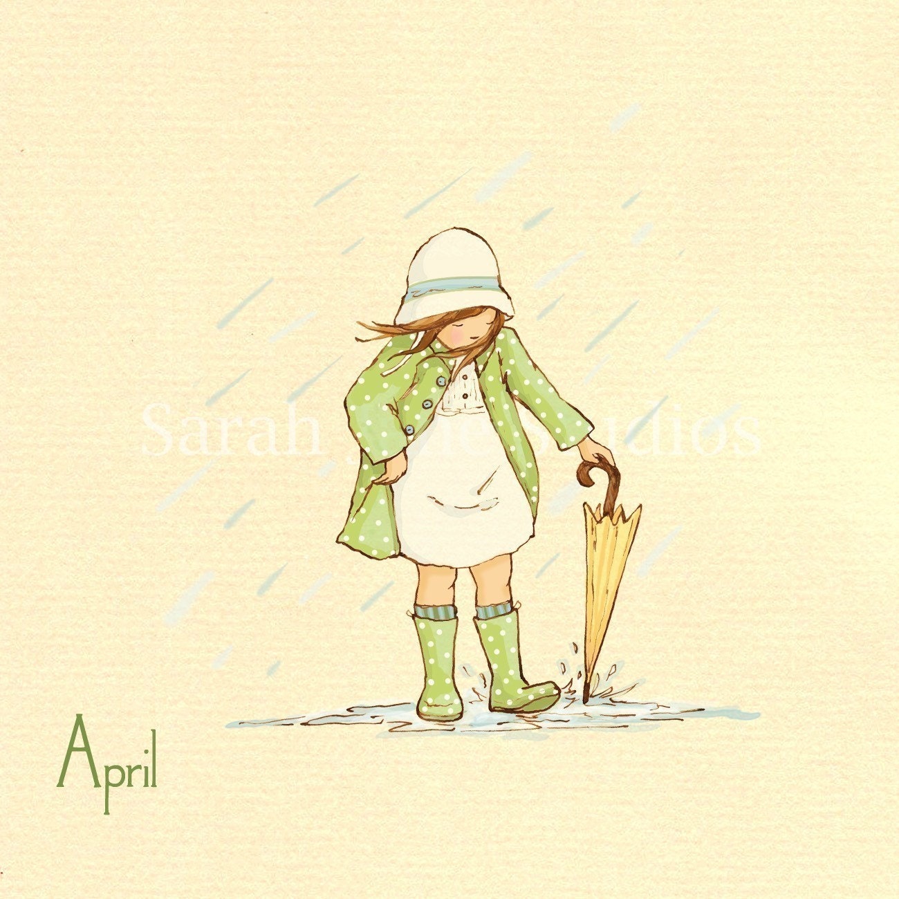 Children's Wall Art Print - April Showers - 8x8" - Girl Kids Nursery Room Decor