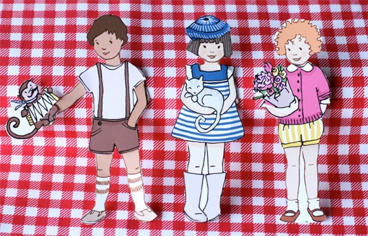 Paper Dolls - PDF Printable - My First Trip to Paris - 6 dolls and outfits