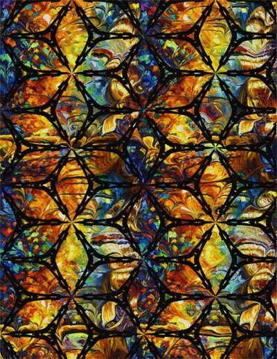 Artist Hand Made Abstract Original Large Cotton Fabric Panel Spice Stain Glass
